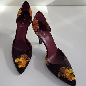 PRADA Suede Printed D'Orsay Pumps